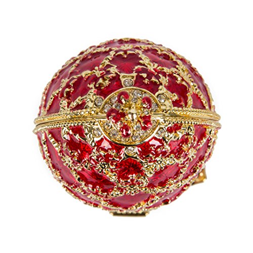 QIFU Hand Painted Enamelled Red Faberge Egg Style Decorative Hinged Jewellery Trinket Box Unique Gift For Home Decor