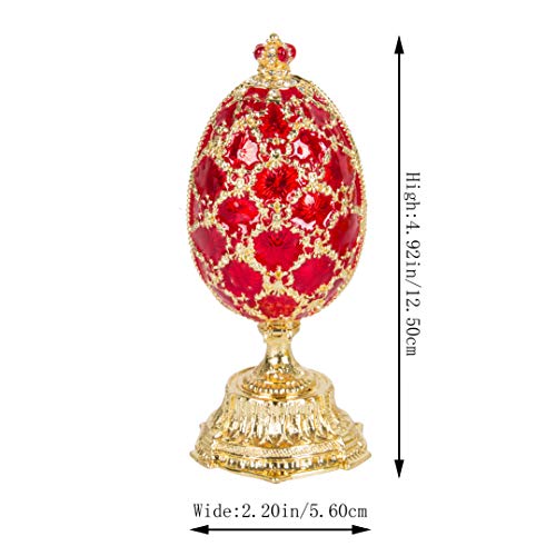 QIFU Hand Painted Enamelled Red Faberge Egg Style Decorative Hinged Jewellery Trinket Box Unique Gift For Home Decor