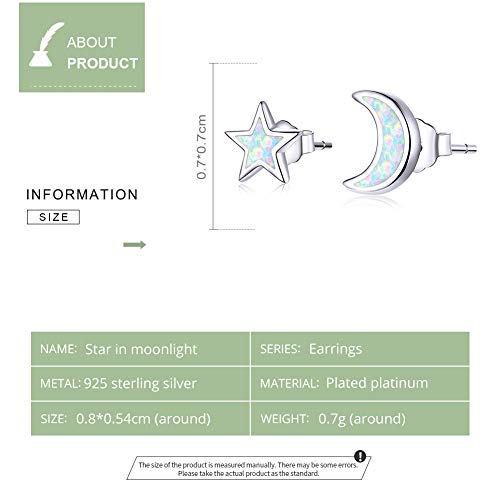 Qings Pendientes Estrella y Luna de Moda Pendientes Asimétricos de Plata de Ley 925 Envía Novia y Madre