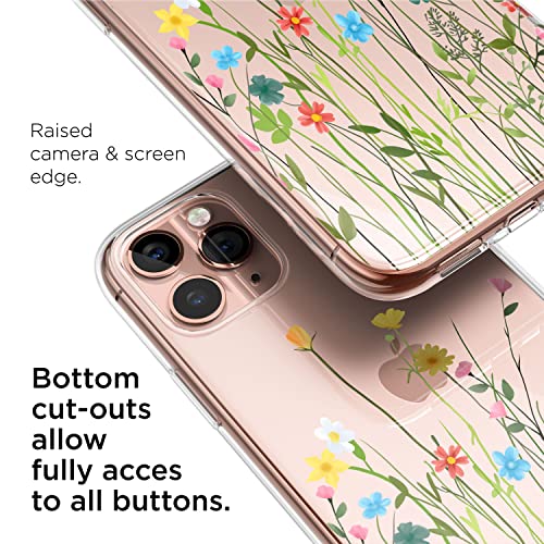 Qult Carcasa para Móvil Compatible con Funda iPhone 11 Pro Silicona Transparente Slim Suave Bumper Teléfono Caso para iPhone 11 Pro con Dibujo Prado de Flores