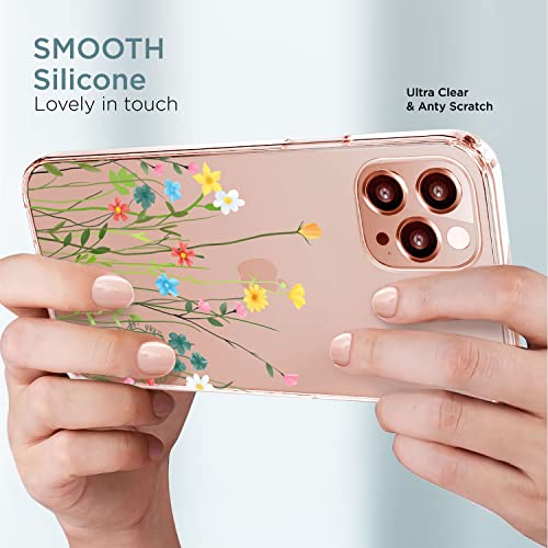 Qult Carcasa para Móvil Compatible con Funda iPhone 11 Silicona Transparente Slim Suave Bumper Teléfono Caso para iPhone 11 con Dibujo Prado de Flores