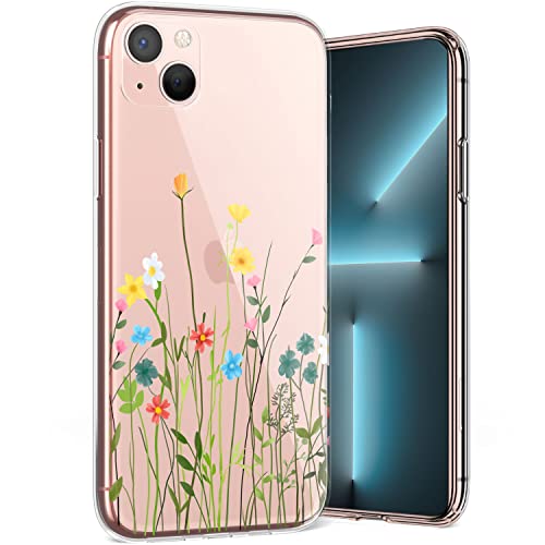 Qult Carcasa para Móvil Compatible con Funda iPhone 11 Silicona Transparente Slim Suave Bumper Teléfono Caso para iPhone 11 con Dibujo Prado de Flores