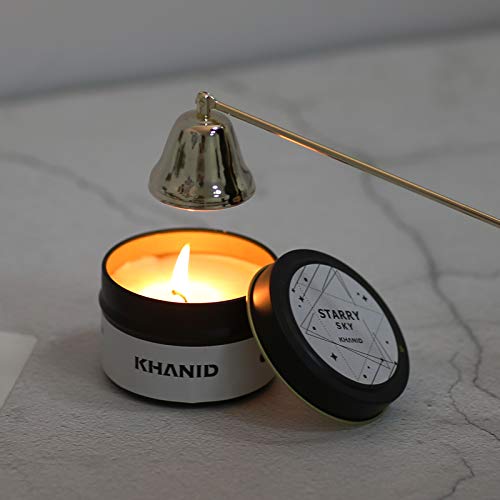 QUMENEY Candelabro de vela, duradero tapón de vela, accesorio de mecha con mango largo para poner la llama, velas perfumadas, velas en tarro de forma segura (dorado)