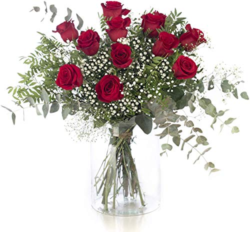 Ramo 12 Rosas Rojas | ENTREGA GRATIS 24 HORAS | Flores Naturales a Domicilio Blossom® | Ramo de Rosas Naturales a Domicilio Frescas y Recién Cortadas