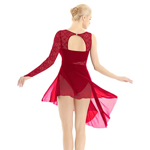 ranrann Vestido de Danza Ballet para Mujer Asimétrico Vestido de Baile Lírico Latino Traje de Tango Rumba Oriental Leotardo Body de Gimnasia Dancewear Borgoña M