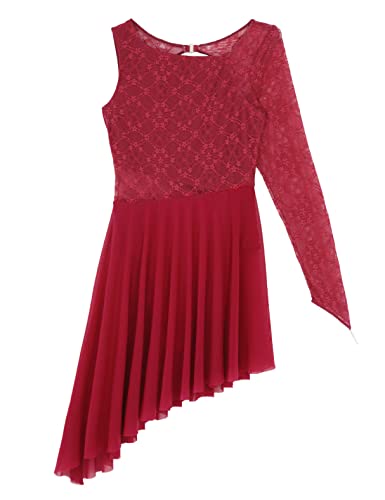 ranrann Vestido de Danza Ballet para Mujer Asimétrico Vestido de Baile Lírico Latino Traje de Tango Rumba Oriental Leotardo Body de Gimnasia Dancewear Borgoña M