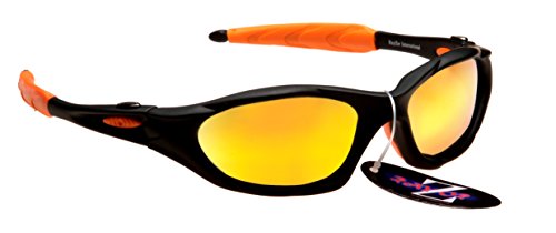 Rayzor Profesionales Ligeros Negros UV400 Deportes Wrap navegación Gafas de Sol, con un Anti-deslumbramiento de Lente Espejo Oro Iridium Revo