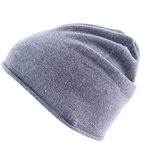 Really Nice Cashmere Eco Cachemira Gorro – Curl Solid Beanie Unisex – Invierno Gorro de punto 100% lana gris Talla única