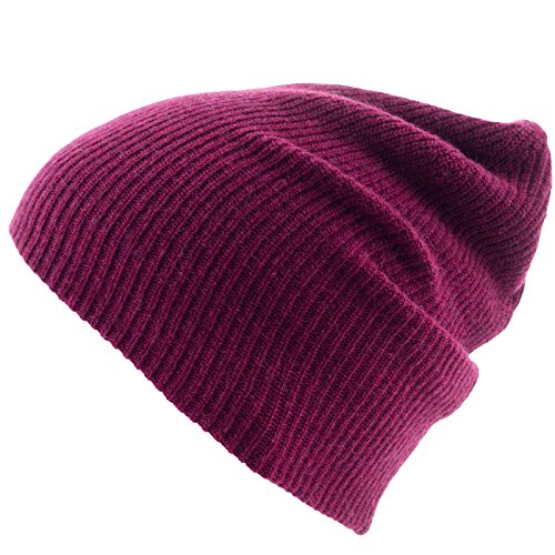 REALLY NICE CASHMERE Eco Cachemira Gorro – Plain Rip Beanie Unisex – Invierno Gorro de punto 100% lana de cachemira berenjena Talla única