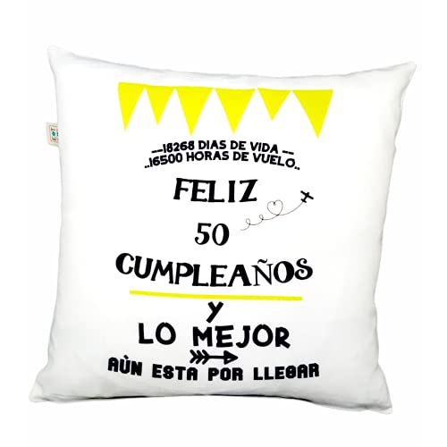 Regalo Originales 50 CUMPLEAÑOS Hombre Mujer COJÍN + Taza Original Mensajes de Amor Cojines Decorativos I Taza Desayuno Original Idea Regalo Cumpleaños.(Pack 50 AÑOS)