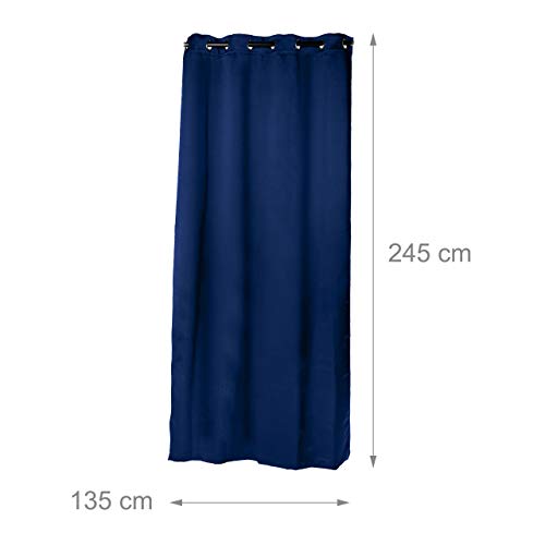 Relaxdays Cortinas Opacas con Ojales, Pack de 2, Modernas, Dormitorio o Salón, Poliéster, 245 x 135 cm, Azul Marino