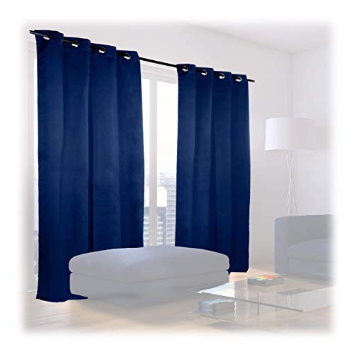 Relaxdays Cortinas Opacas con Ojales, Pack de 2, Modernas, Dormitorio o Salón, Poliéster, 245 x 135 cm, Azul Marino