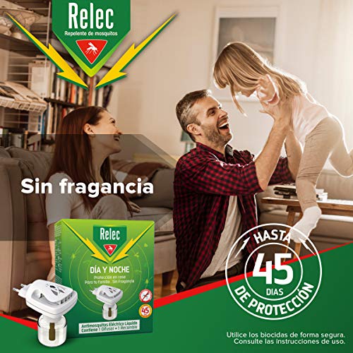 Relec Día y Noche - Difusor y Recambio Antimosquitos Eléctrico Líquido - 45 noches de protección - Sin fragancia - 35 ml