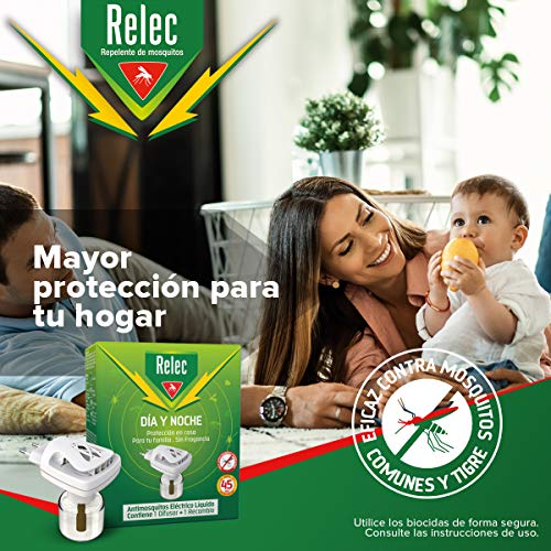 Relec Día y Noche - Difusor y Recambio Antimosquitos Eléctrico Líquido - 45 noches de protección - Sin fragancia - 35 ml