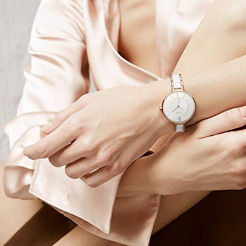 Reloj de Cuarzo para Mujeres Reloj Blanco de Moda con Correa Cerámica para Señoritas Caja 35mm