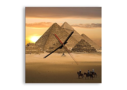 Reloj de Pared - Cuadrado - Pirámide Egipto Desierto - 40x40cm - Reloj de Vidrio - Mecanismo Continuo - Silencioso - Listo para Colgar - C1AC40x40-2196