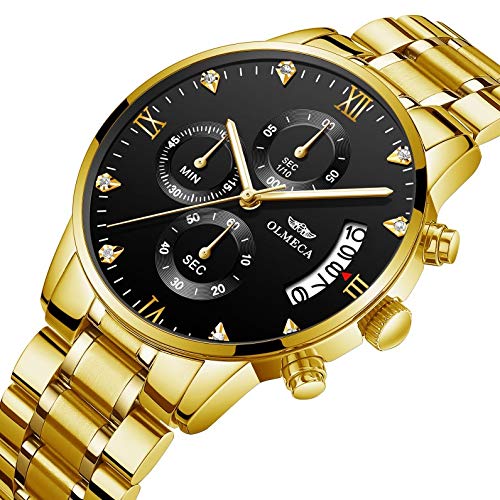 Relojes de hombre de lujo moda casual vestido cronógrafo impermeable militar cuarzo relojes de pulsera para hombres banda de acero inoxidable oro negro