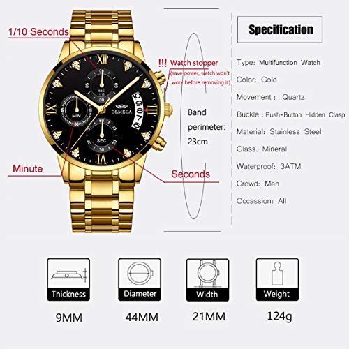 Relojes de hombre de lujo moda casual vestido cronógrafo impermeable militar cuarzo relojes de pulsera para hombres banda de acero inoxidable oro negro