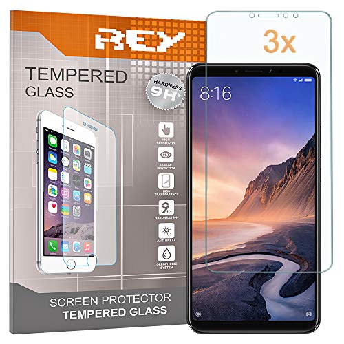 REY 3X Protector de Pantalla para XIAOMI MI MAX 3, Cristal Vidrio Templado Premium