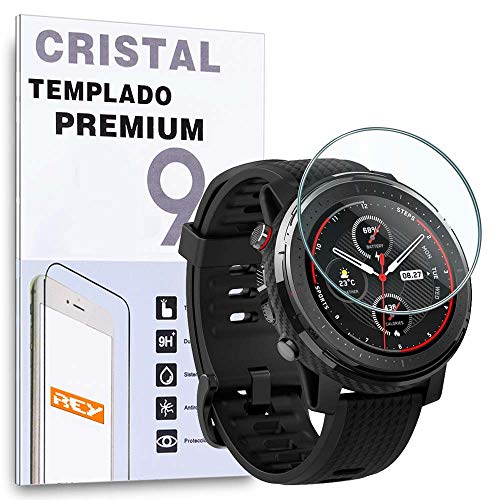 REY Protector de Pantalla para XIAOMI AMAZFIT Stratos 3, Cristal Vidrio Templado Premium