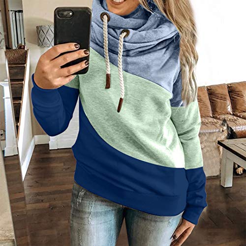 riou Mujer Sudadera con Capucha Manga Larga Jerséis Sueltos Suave y Confortable Cordón Costura Blusas con Bolsillo Camisetas Chica Tallas Grandes Hoodie Deportivos Pullover