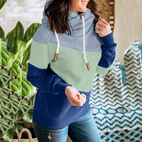 riou Mujer Sudadera con Capucha Manga Larga Jerséis Sueltos Suave y Confortable Cordón Costura Blusas con Bolsillo Camisetas Chica Tallas Grandes Hoodie Deportivos Pullover