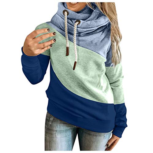 riou Mujer Sudadera con Capucha Manga Larga Jerséis Sueltos Suave y Confortable Cordón Costura Blusas con Bolsillo Camisetas Chica Tallas Grandes Hoodie Deportivos Pullover