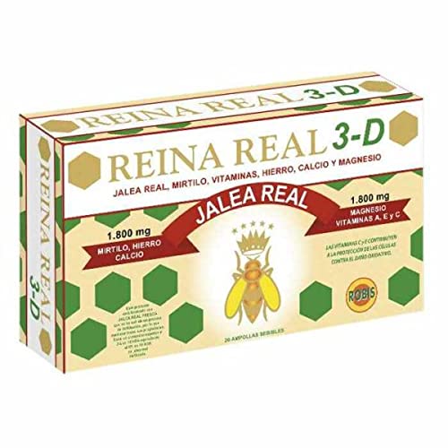 Robis Reina Real 3-D | Jalea Real Fresca | Energía y Vitalidad - Deportistas - Tercera Edad | Desgaste, dolores articulares, vejez, defensas | Mirtilo, Vitaminas | 20 Ampollas de 10ml