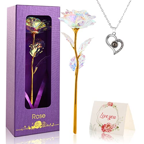 Rosa Eterna,Regalos Mujer,Rosa roja con Collar y Tarjeta de Felicitación,Rosa Regalos Originales para Mujer,Regalo Dia de La Madre,Aniversario Pareja,Mejor Regalos y Decoración