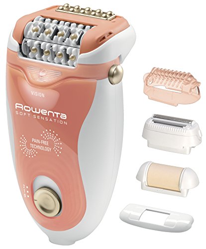 Rowenta Soft Sensation EP5720F0 - Depiladora, 2 velocidades, sistema anti dolor de 24 pinzas, cabezal exfoliante y afeitado, accesorio para zonas sensibles, cabezal de recorte zona del bikini