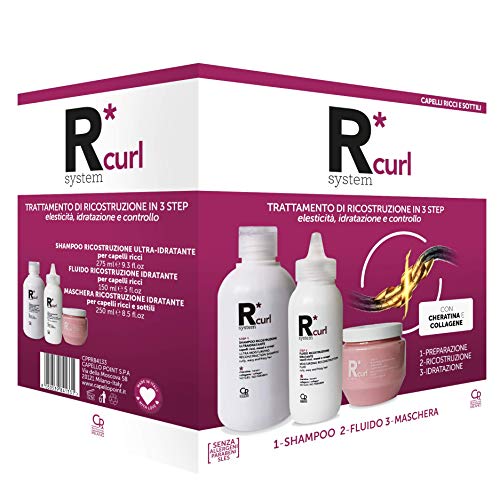 R*System - Kit Profesional de Tratamiento de Reconstrucción para Cabello Rizado - Contiene Champú, Fluido Reparador y Mascarilla Capilar Ultra Humectante - Para Cabello Rizado, Dañado y Encrespado