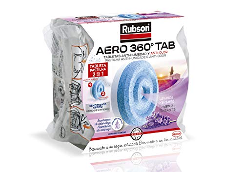 Rubson AERO 360º Set de tabletas de recambio de olor neutro, absorbe humedad y neutraliza malos olores + 2093429 Recambio deshumidificador, Morado, 450 g