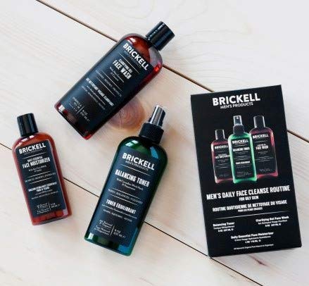 Rutina de limpieza diaria para hombres Brickell para pieles grasas, tóner sin alcohol, gel de lavado facial e hidratante, natural y orgánico, Sin perfume