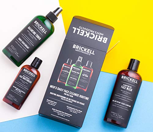 Rutina de limpieza diaria para hombres Brickell para pieles grasas, tóner sin alcohol, gel de lavado facial e hidratante, natural y orgánico, Sin perfume