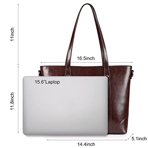 S-ZONE Mujer Bolso de Hombro de Cuero Grande para Portátil de 15.6 Inch Bolso de Trabajo Bolso con Compartimento Acolchado