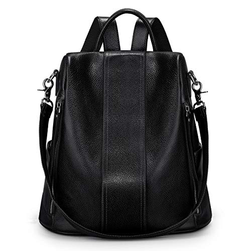 S-ZONE Mujer Mochila Cuero Genuino Suave Anti Debstahl Mochila Impermeable Bolso para Viaje Uni Shopping