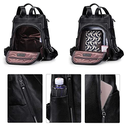 S-ZONE Mujer Mochila Cuero Genuino Suave Anti Debstahl Mochila Impermeable Bolso para Viaje Uni Shopping