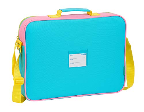 Safta 612153385 Maletín cartera extraescolares UCB Benetton, Rosa/Turquesa/Amarillo