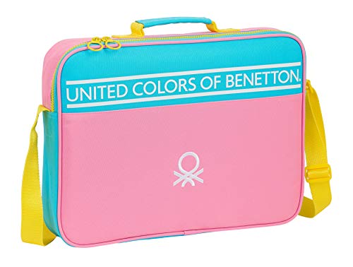 Safta 612153385 Maletín cartera extraescolares UCB Benetton, Rosa/Turquesa/Amarillo