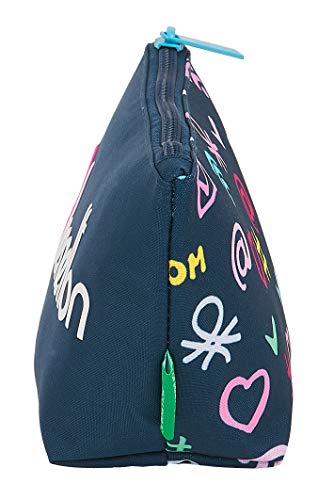 Safta Neceser Escolar Infantil con Porta Maquillaje de Benetton Dot Com, 230x80x120mm, Azul Marino/Multicolor