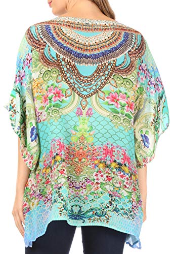 Sakkas 2009 - Túnica Superior de Blusa Boho con Estampado Boxy de Manga Corta Informal de Mujer Ella - 463 - OS