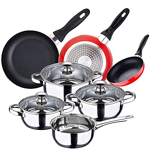 San Ignacio Batería de cocina 7 piezas en acero inoxidable + Juego de 3 sartenes 16/20/24 cm, PK3375