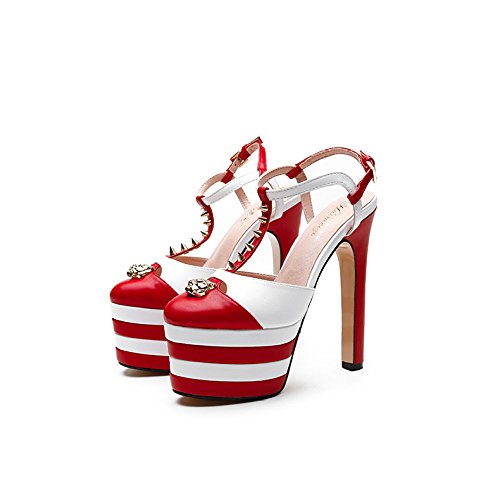 Sandalias De Tacón Alto Verano Mujer Plataformas De Tacón Alto 16 Cm Discotecas T-Sports Tacones Altos Atractivos,Red-33