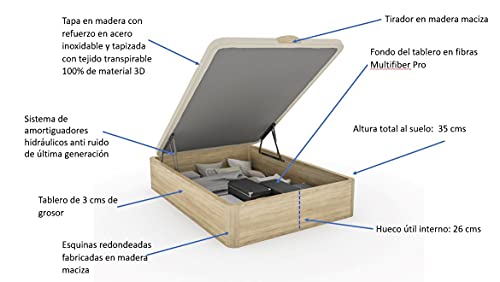 Santino Canapé Abatible Wooden Gran Capacidad Artic 180x200 cm (Gemelos) con Montaje a Domicilio Gratis