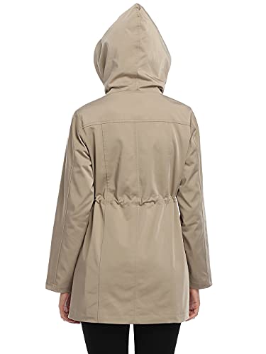 SaphiRose PONCHO Chaqueta de Lluvia Largo para Mujer Encapuchado Chubasquero Impermeable Al Aire Libre Caqui XL