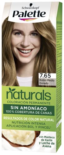 Schwarzkopf Palette Naturals - Tinte 7.65 Rubio Medio Dorado - Coloración Permanente Sin Amoníaco- Resultados de Color Natural (Pack de 5)