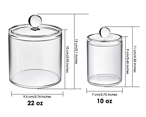 SCSpecial Soporte de acrílico para bolas de algodón y hisopo con tapa, 2 botes de boticario de baño para almohadillas de algodón redondas