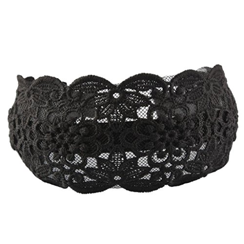 SDENSHI Diadema Ancha para Mujer, Cinta para El Pelo con Encaje de Flores Vintage, Aro para La Cabeza, Banda para El Pelo ALIC - Negro