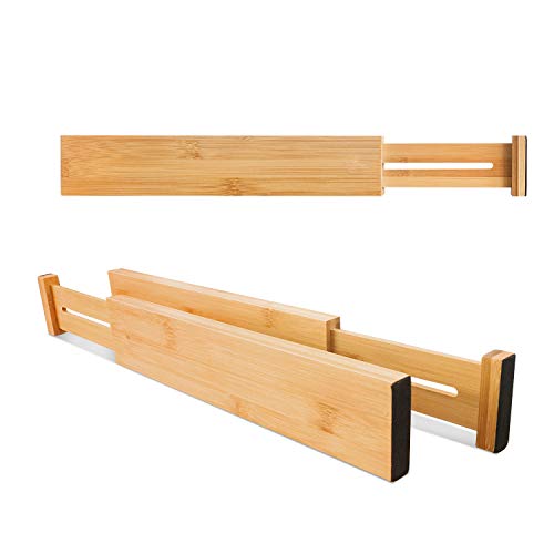 Separadores de cajones ajustables de bambú – Separadores de organización de cajones expandibles para cocina, aparador, dormitorio, baño y oficina, paquete de 6 (12.25-17.25 pulgadas)