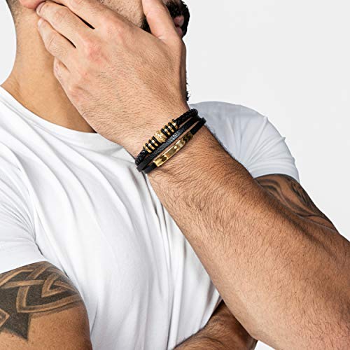 SERASAR Pulsera Cuero Hombre Oro 17cm Dorado Hombre Chico Pulseras Hombres Brazalete Brazaletes Pulso Muñequera Muñequeras Bisuteria Joyeria Nudos Cuerda Leather Bracelet Jewellery Bandera España